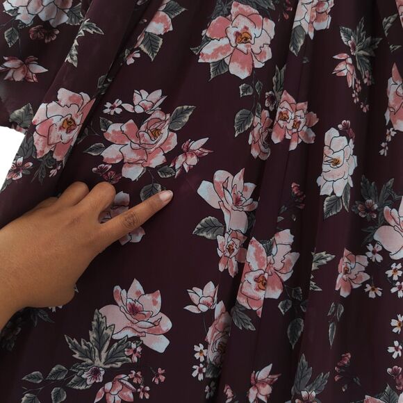 Torrid Women Plus 20 Dress Wine Red Floral Chiffon Halter Cold Shoulder Ruffle - Picture 7 of 11